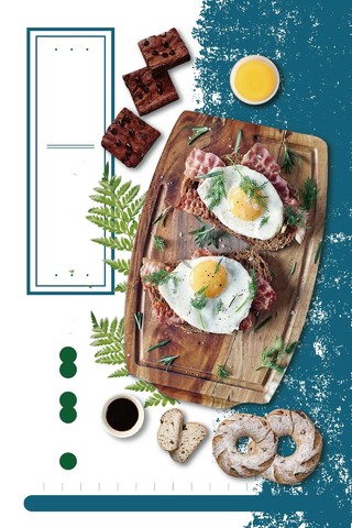 简约蓝色牛排鸡蛋美食食物西餐餐厅餐饮海报背景